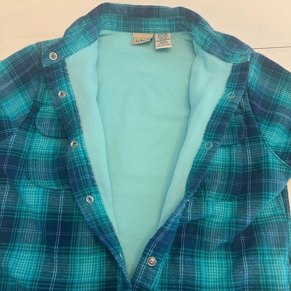 LL Bean Kids 10-12 Blue Flannel Fleece Lined Plaid Shacket Snap Outdoor - Picture 4 of 4